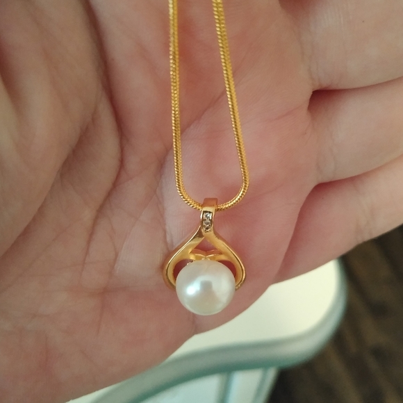 14k Gold Over Sterling Silver Akoya Pearl Jeweled Fancy Pendant Necklace Set